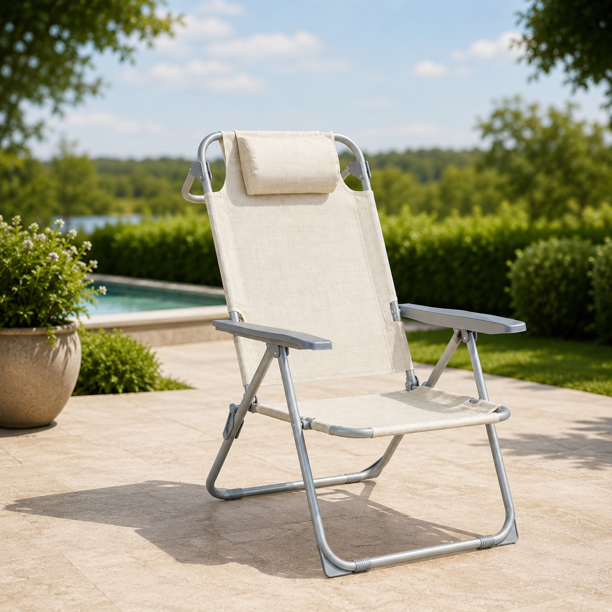 Silla Plegable Reclinable Con Reposacabezas Portátil