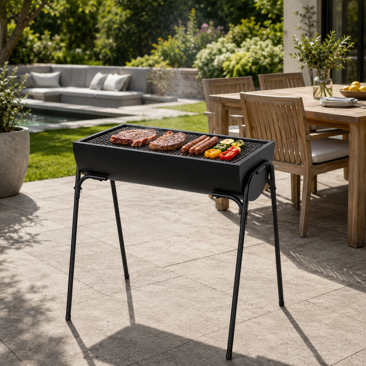 Barbacoa Portátil De Carbón Exterior Con Parrilla Grande