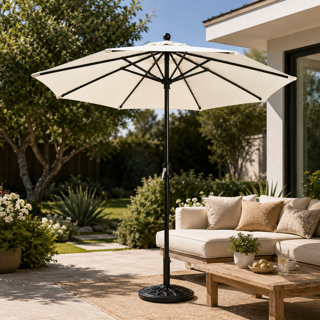 Ombrellone da giardino centrale regolabile con manovella, protezione UV e struttura in acciaio colore kaki senza base