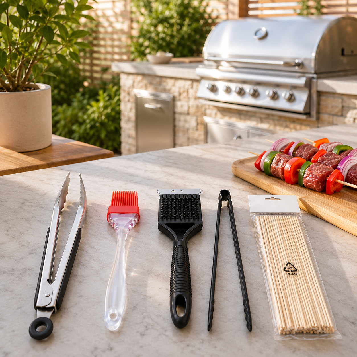 Set Profesional Utensilios Barbacoa 5 Piezas Inoxidable Mangos Silicona