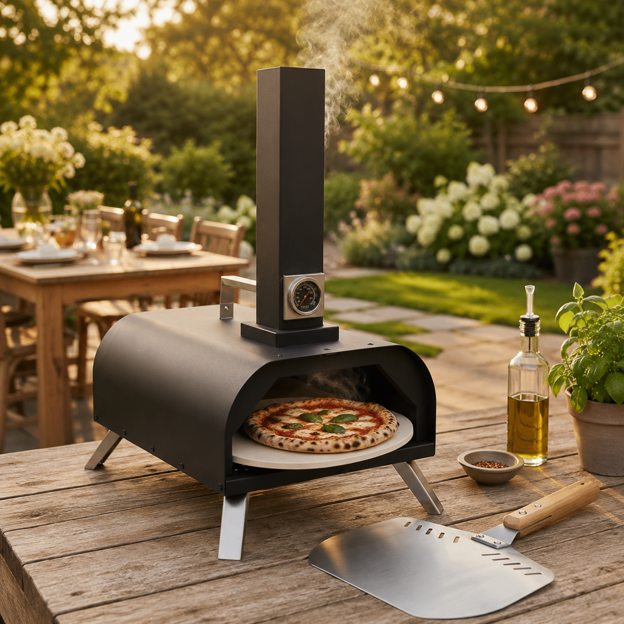 Forno de Churrasco a Carvão para Pizza com Chaminé Integrada e Grelha