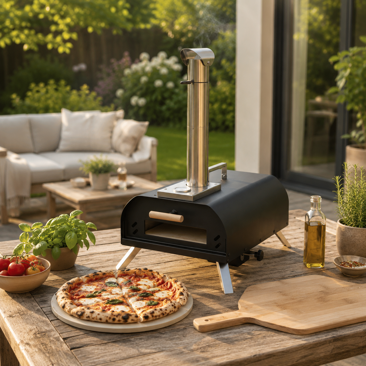 Horno De Pizza Portátil A Carbón Con Chimenea Y Termómetro Integrado