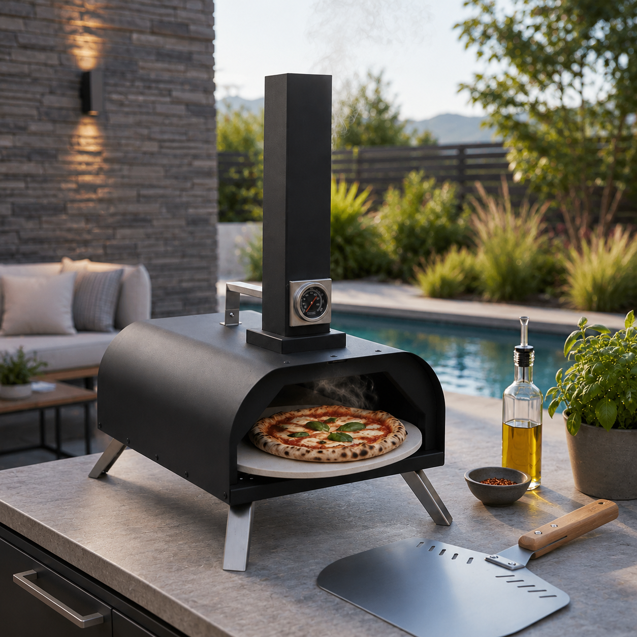 Forno de Churrasco a Carvão para Pizza com Chaminé Integrada e Grelha