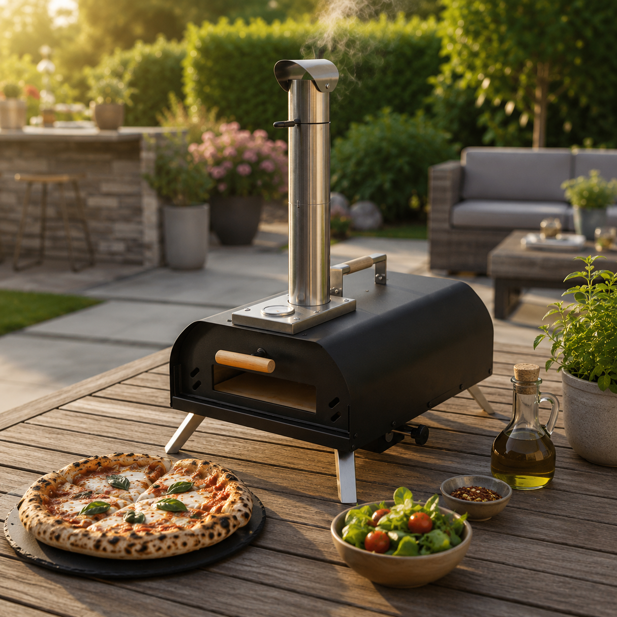 Horno De Pizza Portátil A Carbón Con Chimenea Y Termómetro Integrado