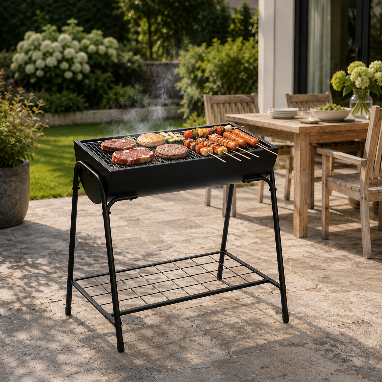 Barbacoa Portátil De Carbón Exterior Con Parrilla Grande
