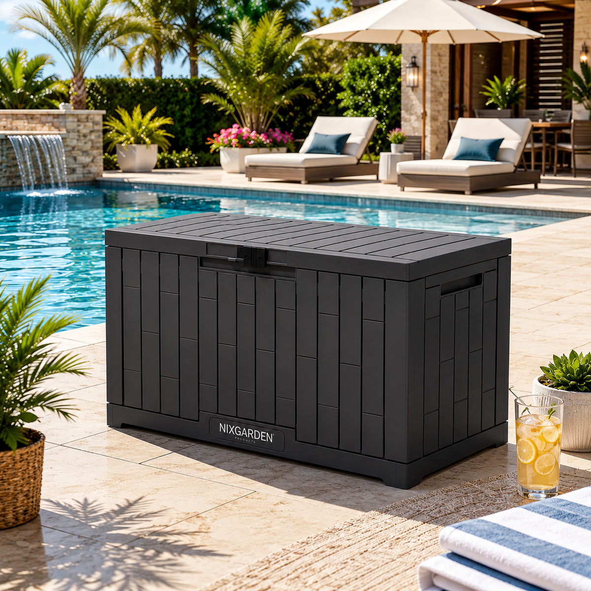 Gartenbox Anthrazit 270L Rattan-Effekt – BricoandPool