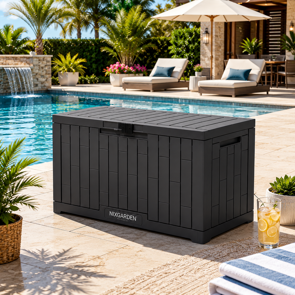 Baule da giardino antracite 270 L esterno impermeabile