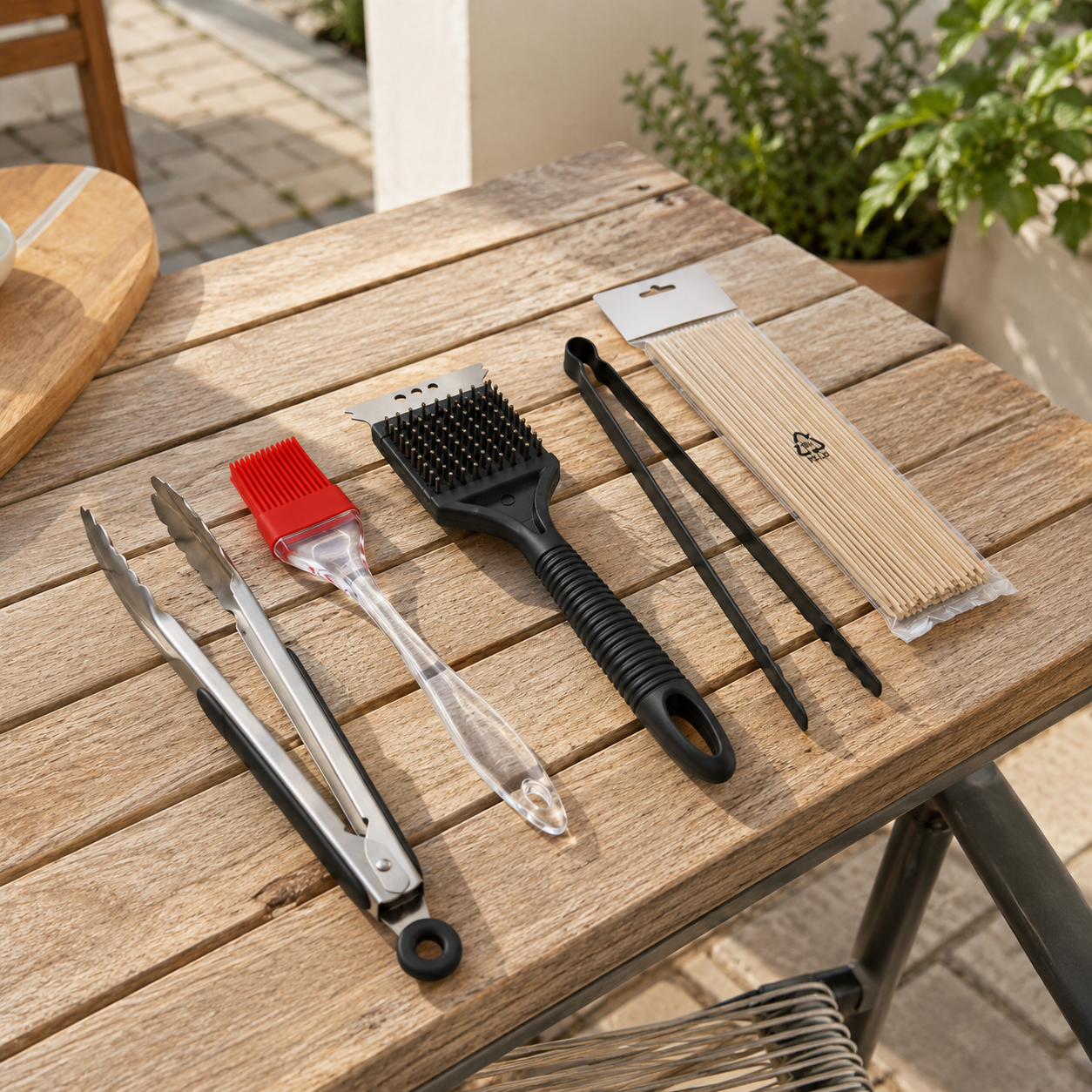 Set Profesional Utensilios Barbacoa 5 Piezas Inoxidable Mangos Silicona