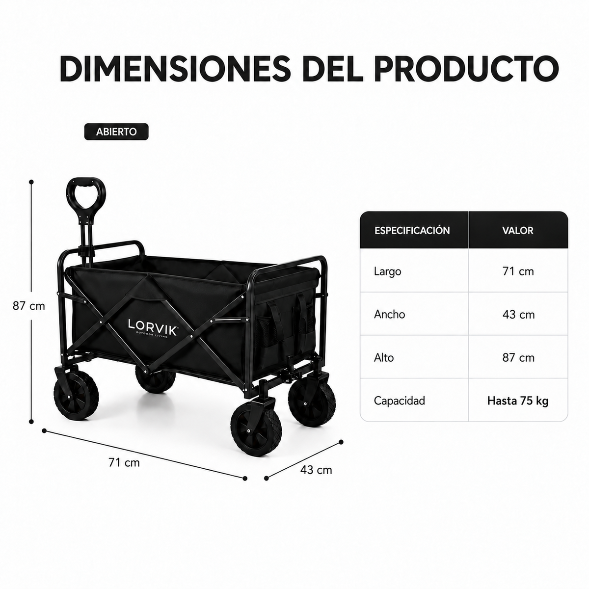 Opvouwbare all-terrain-kar met draagvermogen van 75 Kg