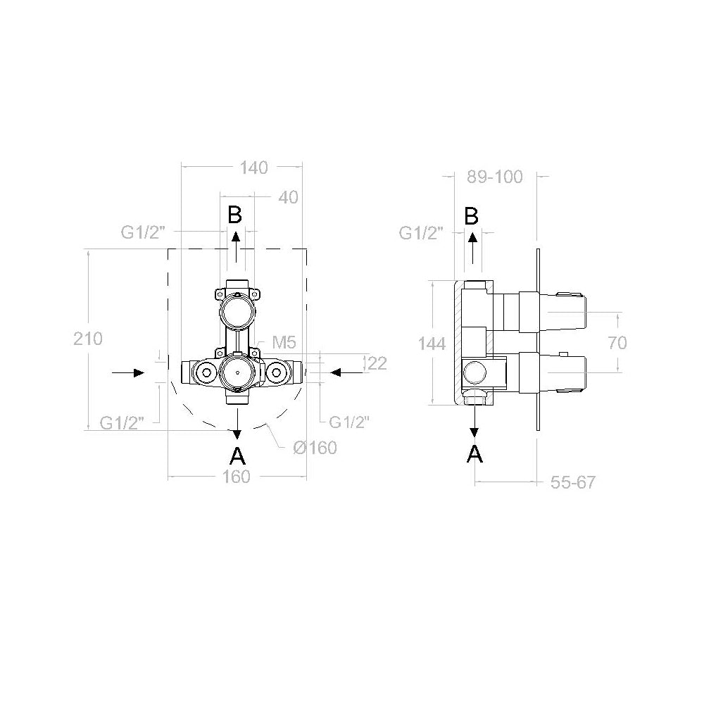 Ramon Soler - Tzar 2-Wege-Einbau-Thermostat-Badewannen-Duscharmatur mit extraflacher mattschwarzer Metallplatte