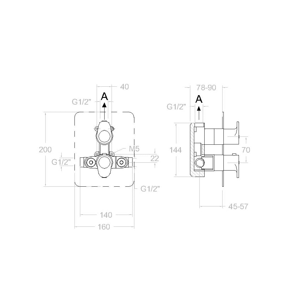 Ramon Soler - Alexia, Duschthermostat gebaut 1 Track mit Metallplaque, Matt Black