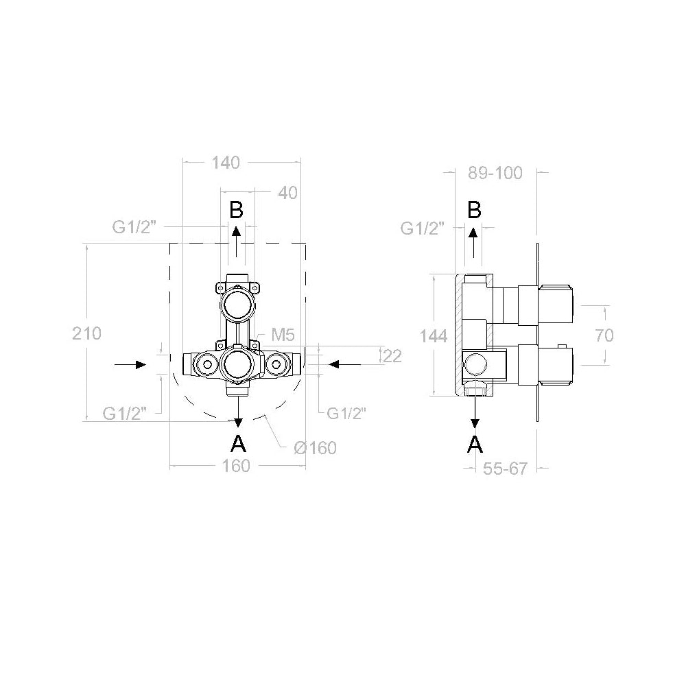 Ramon Soler - Urban Chic 2-Wege-Thermostat-Einbau-Duscharmatur mit mattschwarzer, ultraflacher Metallplatte