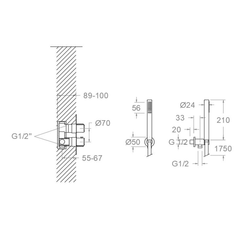 Ramon Soler - Chic urbain, douche thermostatique Ensemble encastré, Chrome