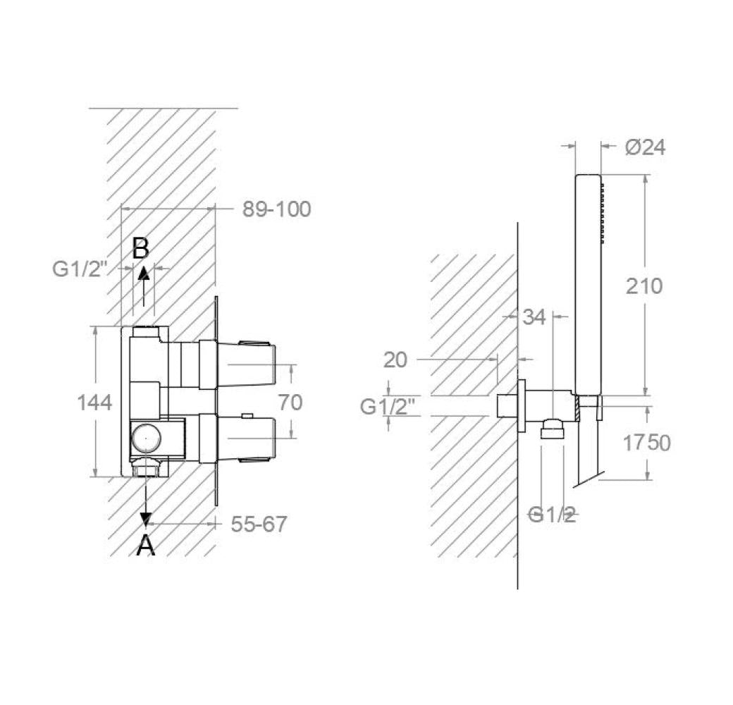 Ramon Soler - Tzar, ensemble thermostatique en retrait avec système Hotblock, Matt Black