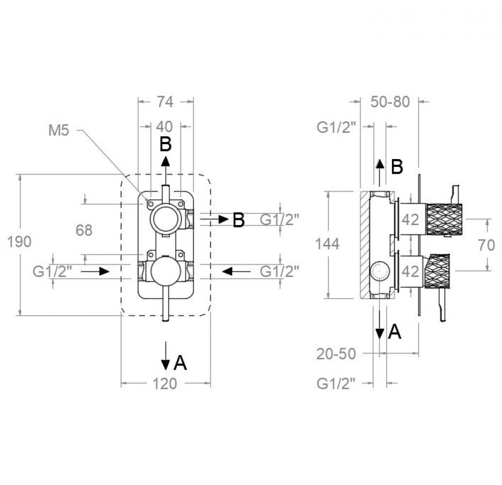 Ramon Soler - Gioiello Odissea, doccia con fibbia Monomand 3 binari con piastra di metallo, rame a spazzola