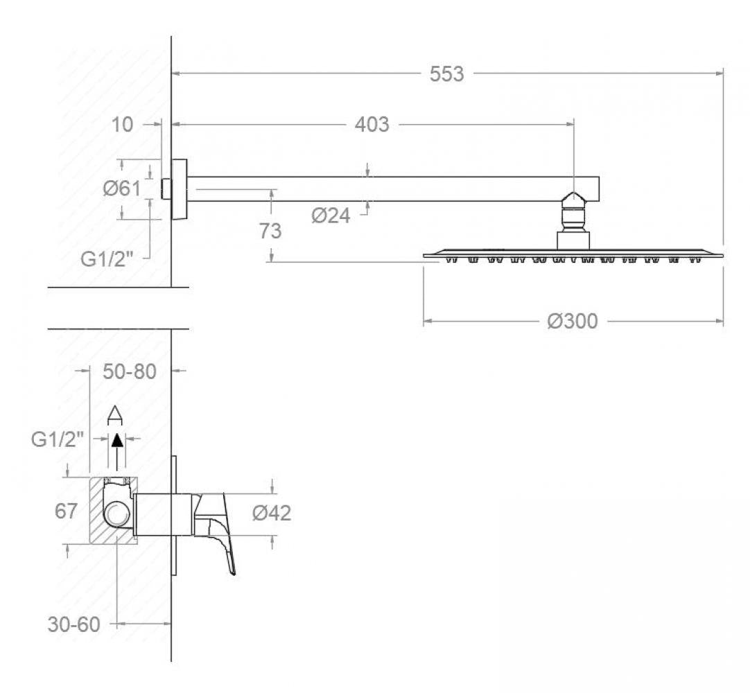 Ramon Soler - Urban Chic, metallische Empolte Monomando Set 1 Way mit Metallic Sprinkler Ø300 mm, Matt Black