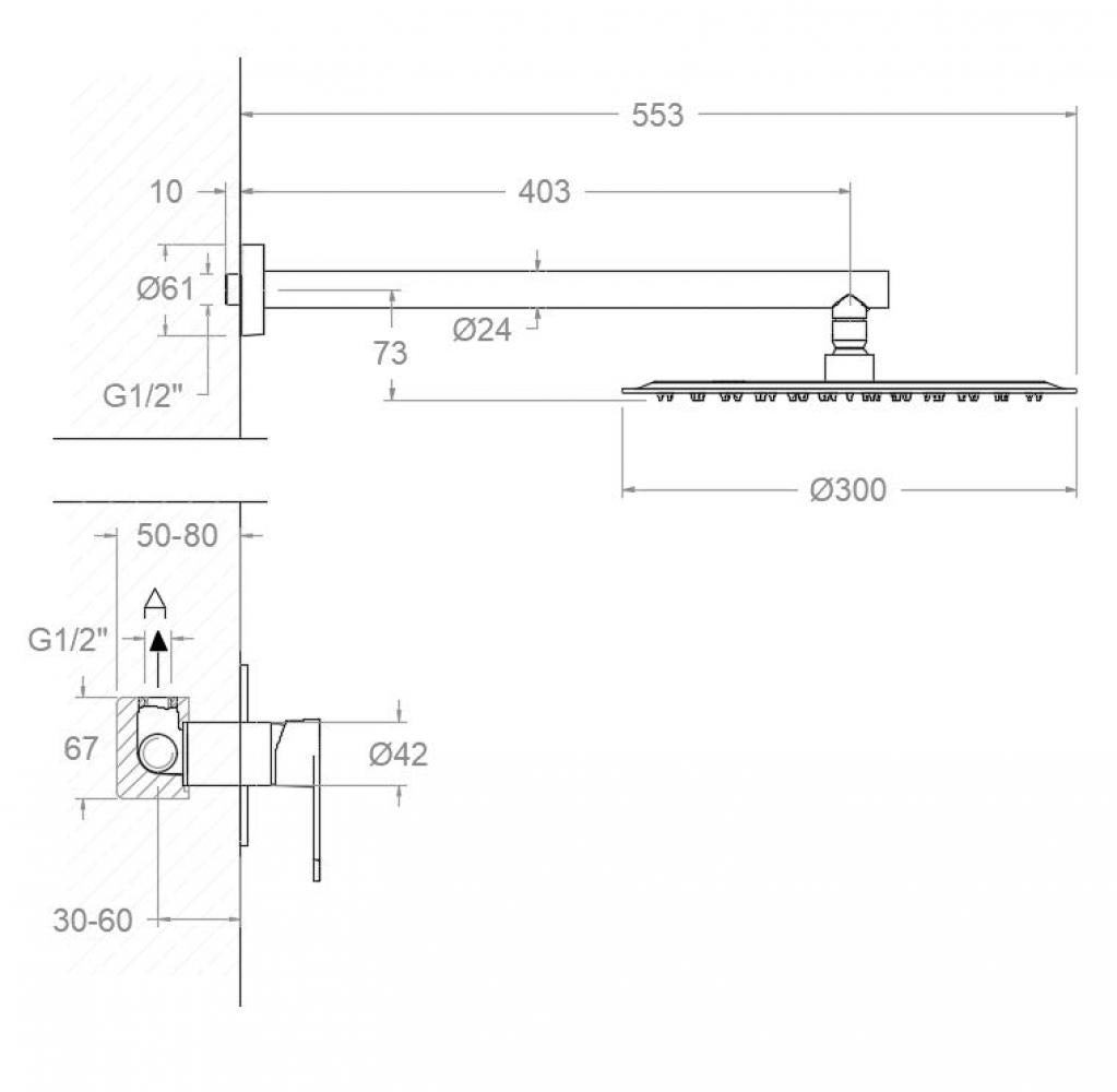 Ramon Soler - Alexia, Monomando Embedded Set 1 Pfad mit Metallsprühgerät Ø300mm, Matt Black