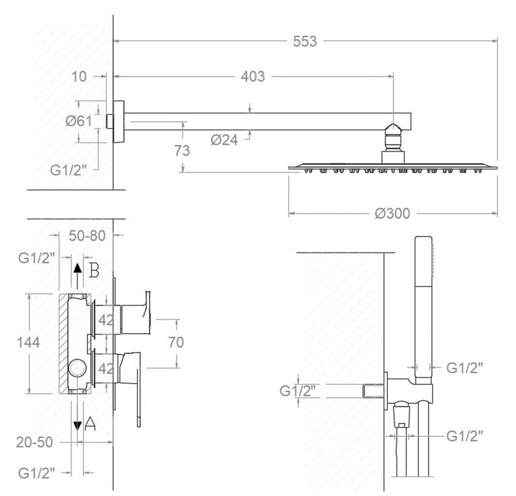 Ramon Soler - Alexia, Momando Emarmtrado Set 2 über mit Metall -Sprühgerät Ø300mm, Chrom