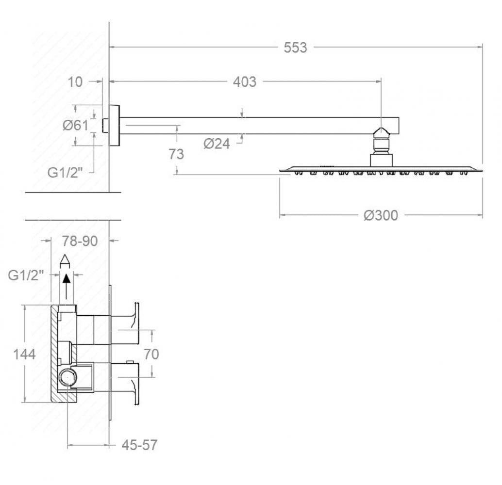 Ramon Soler - Conjunto de ducha empotrado termostático 1 vía Alexia negro mate