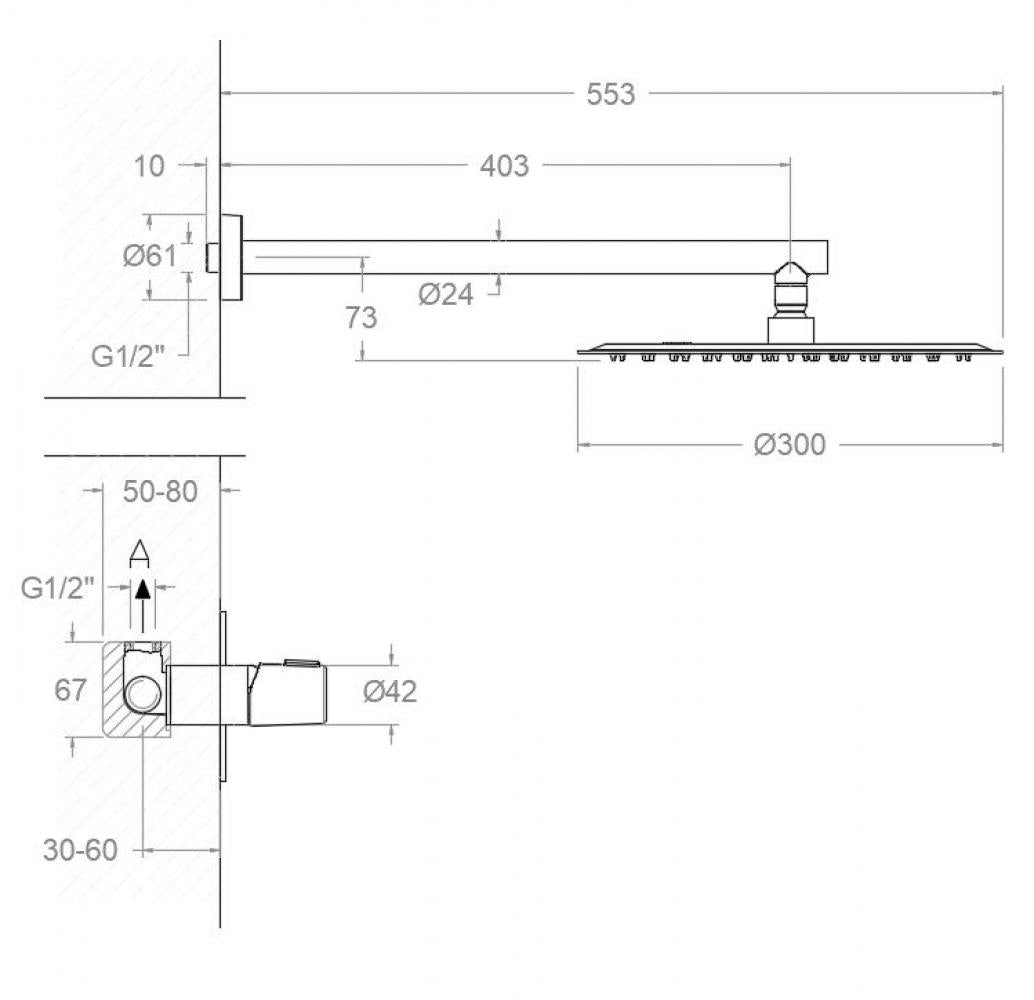 Ramon Soler - Tzar, Monomando Entreprado of 1 Way with Metal Rociateur de Ø300 mm, noir mat