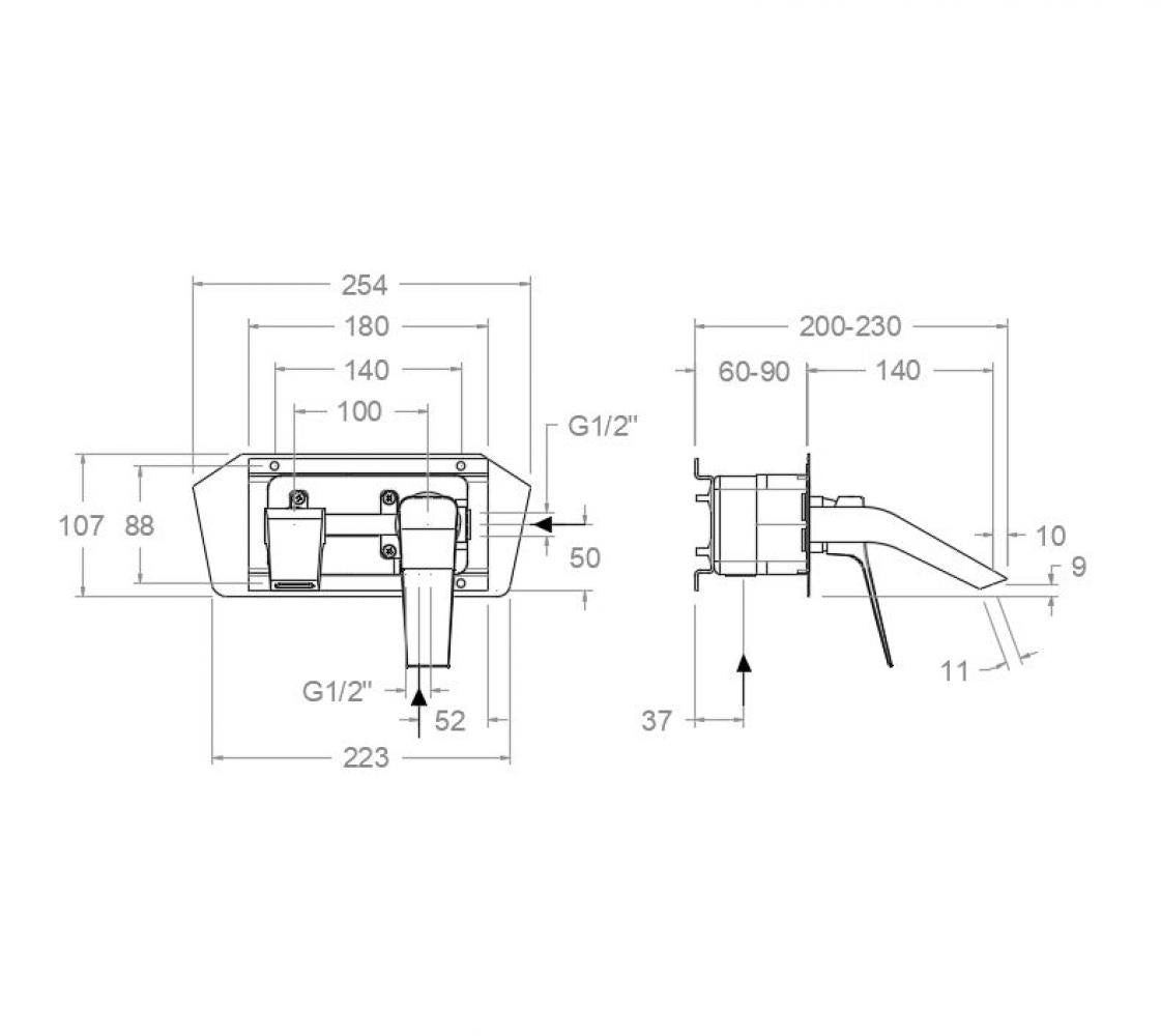 Ramon Soler - Prisma, monomanando del lavandino da buckish murale con tubo incline e piastra di metallo, nero opaco