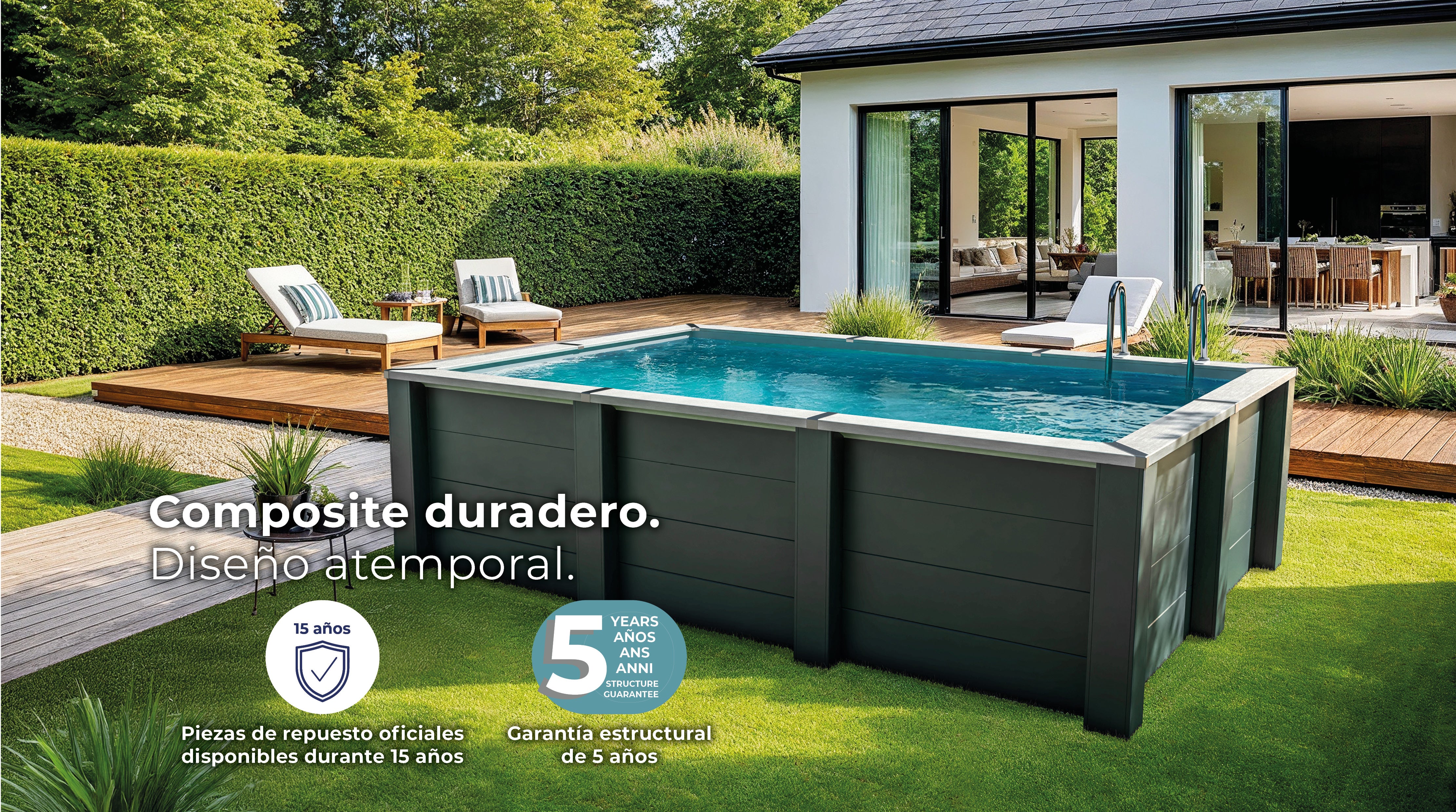 Piscina elevada de compósito Gre retangular KPCOR60LT com iluminação LED (606 × 326 × 124 cm)