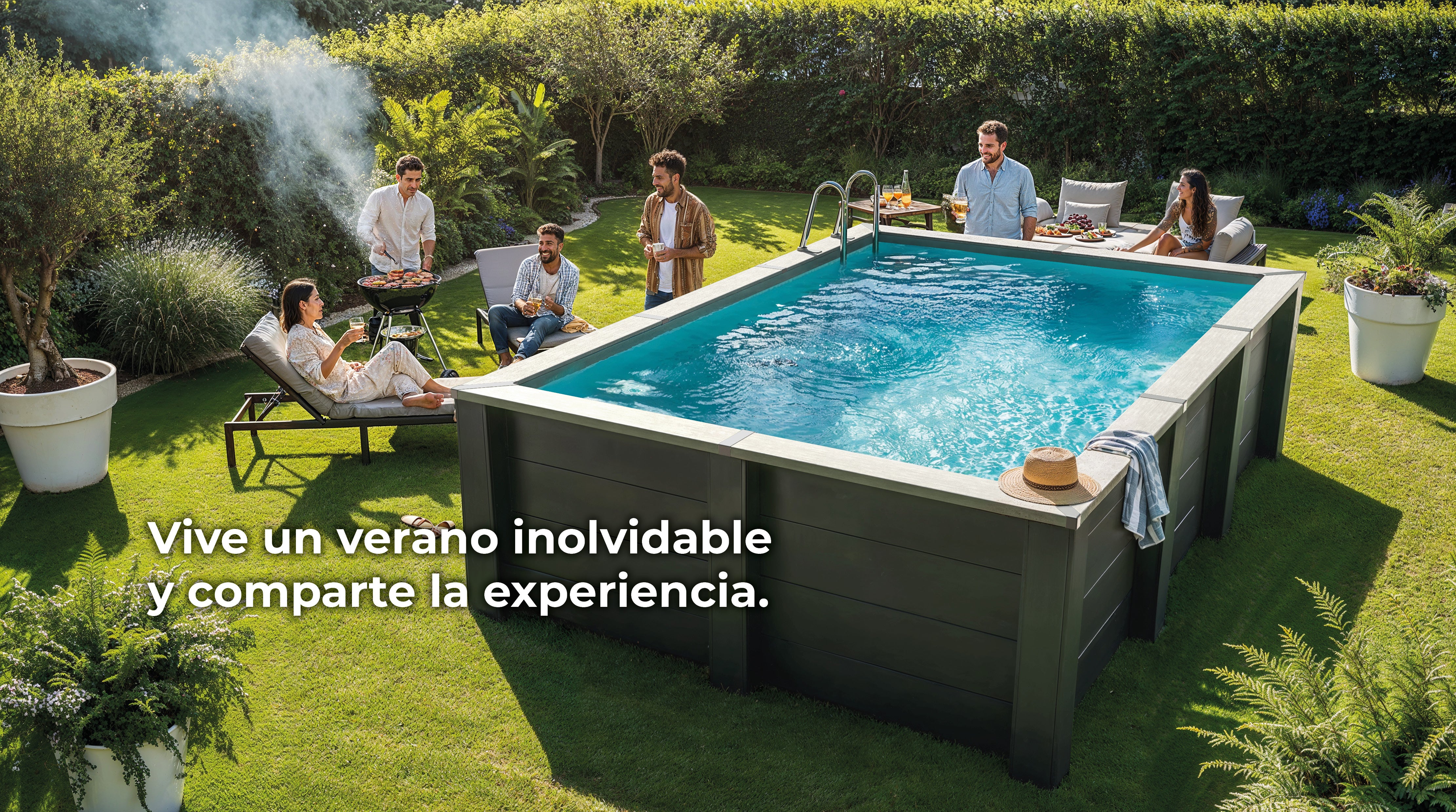 Piscina elevada de compósito Gre retangular KPCOR60LT com iluminação LED (606 × 326 × 124 cm)