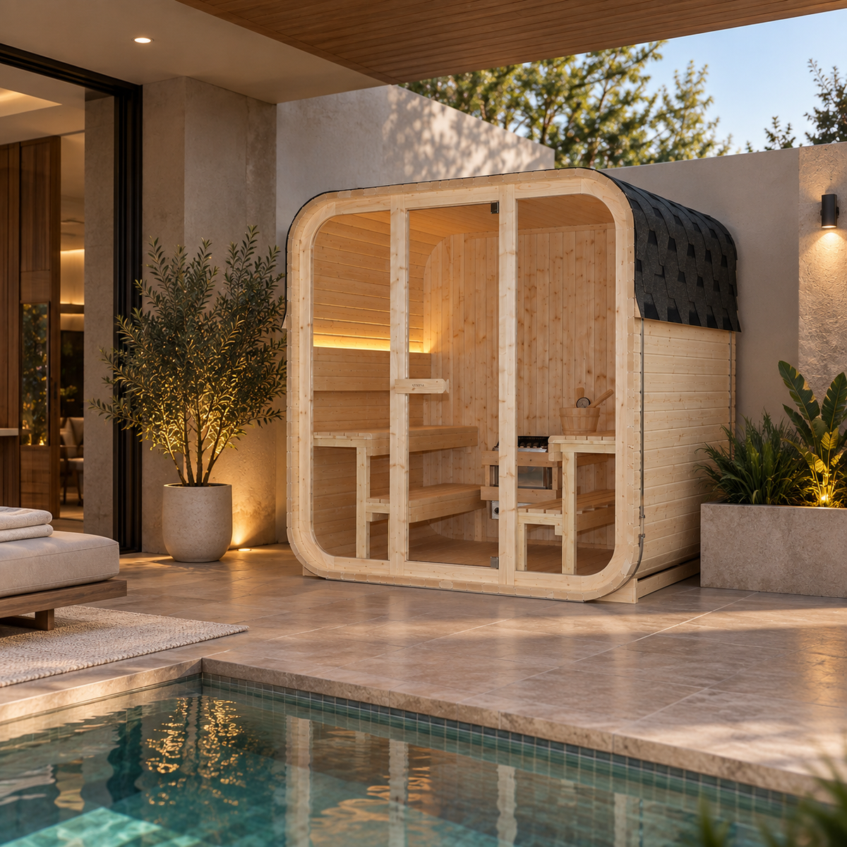 Sauna Exterior Cubo Panorámica Jardín 4-6 Personas