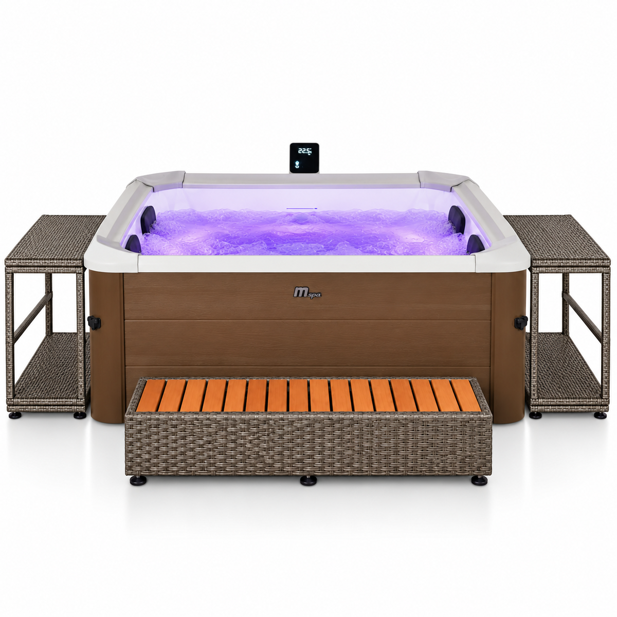 MSpa Amber Aero Plus opblaasbare jacuzzi voor 4-6 personen + wicker tuinset (vierkant)