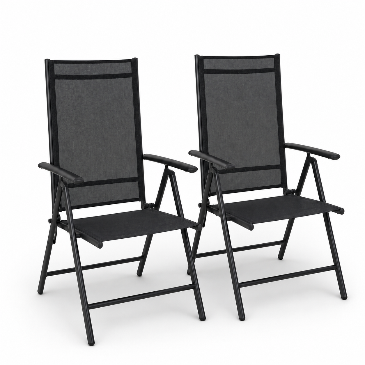 Set di 2 sedie pieghevoli da giardino in alluminio antracite con seduta in tessuto resistente e leggero
