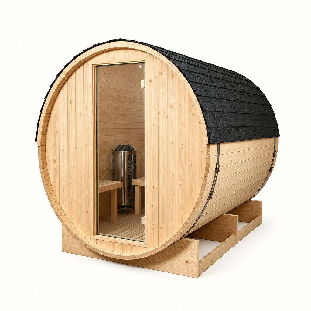 Sauna Barril Exterior Jardín 5-6 Personas Madera Abeto 6 kW Tejado Tejas