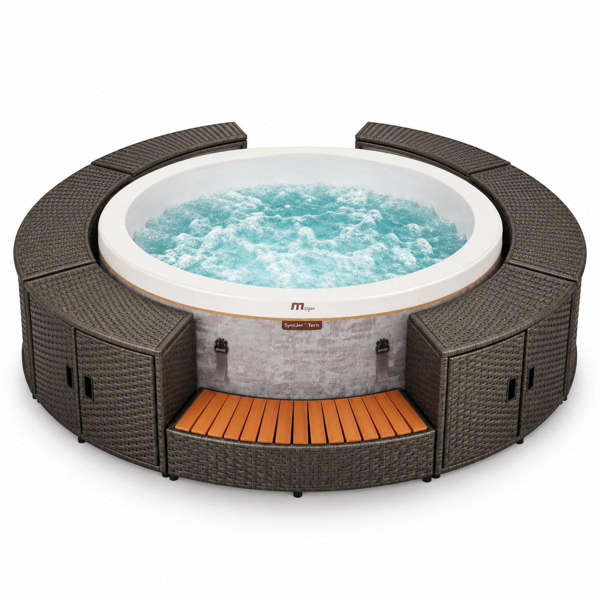 MSpa Cocoon-Eco opblaasbare jacuzzi voor 4-6 personen + rieten tuinset (rond)