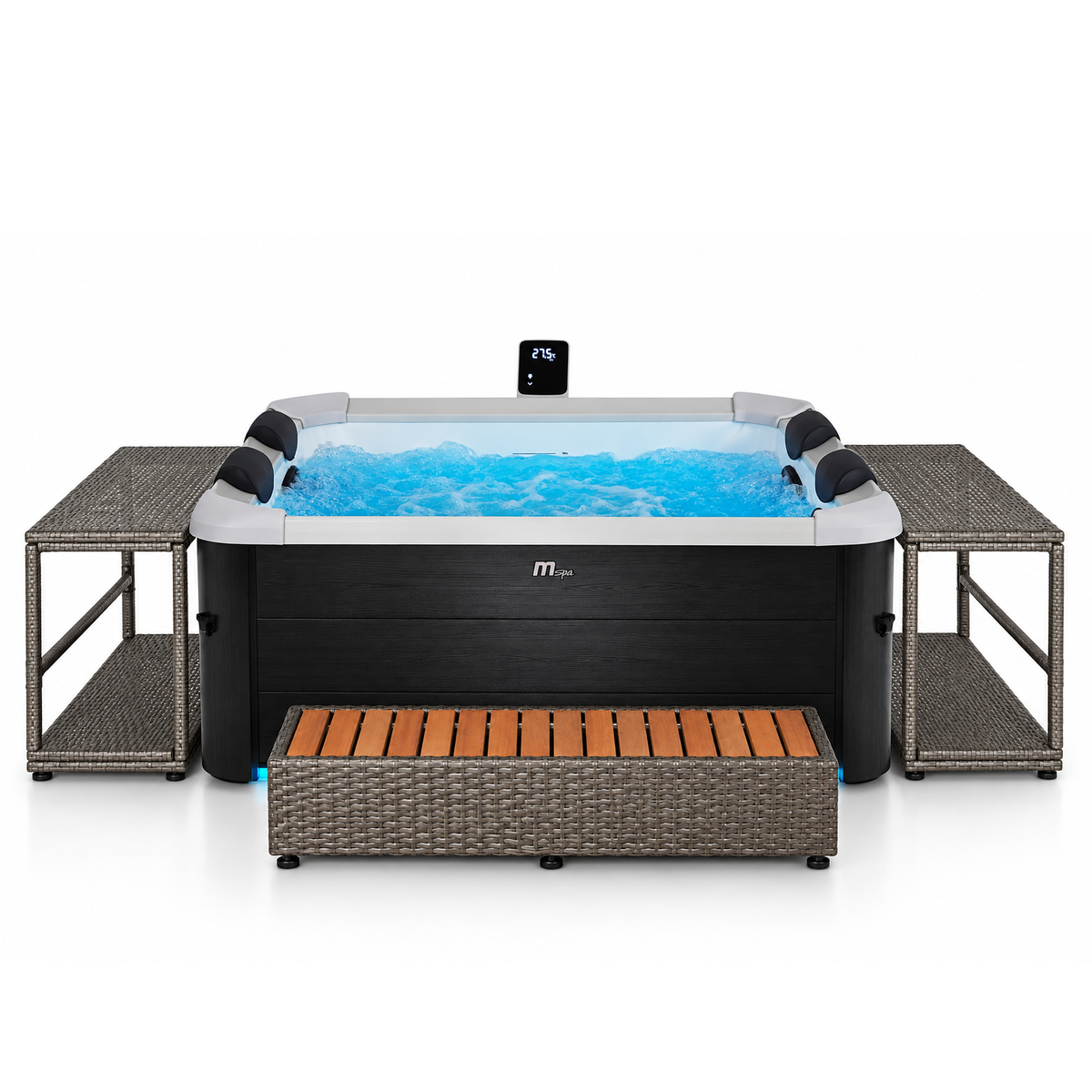 MSpa Oslo opblaasbare jacuzzi voor 4-6 personen + rieten loungeset (vierkant)