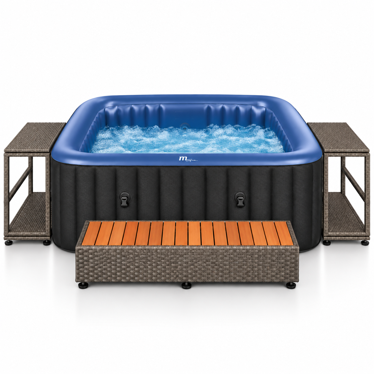 Idromassaggio gonfiabile quadrato 4 posti Tekapo + set mobili in rattan, MSpa