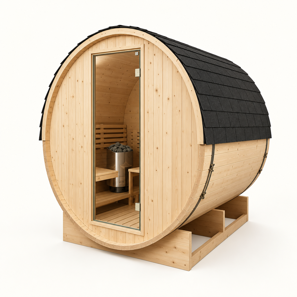 Sauna Barril Exterior Jardín 3-4 Personas Madera Abeto 6 kW Tejado Tejas