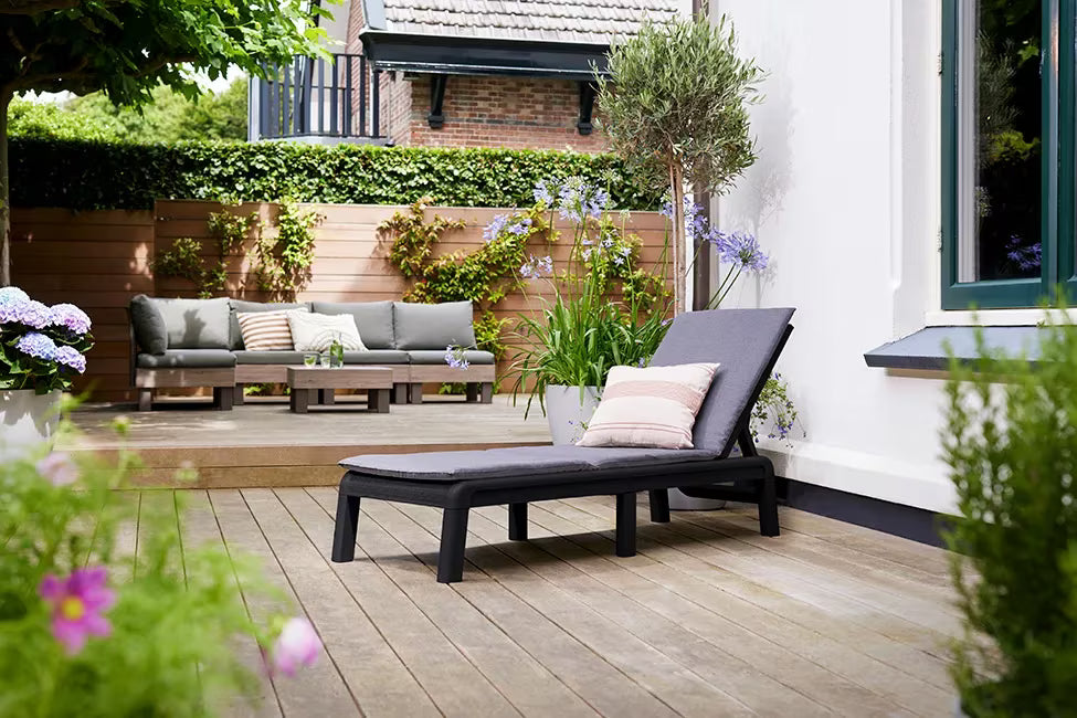 Keter - Tumbona de exterior Mallorca con cojín gris/gris