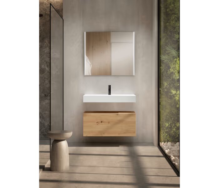 Viso Bath - Conjunto mueble de baño con lavabo de cerámica 12 cm de altura y cajonera Nomad 1 cajón, suspendido