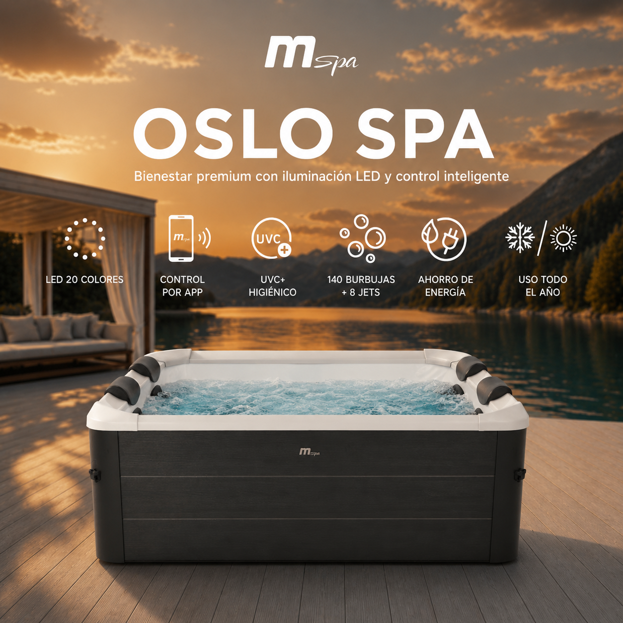 MSpa – Spa rígido cuadrado Oslo Aero Plus 4–6 personas
