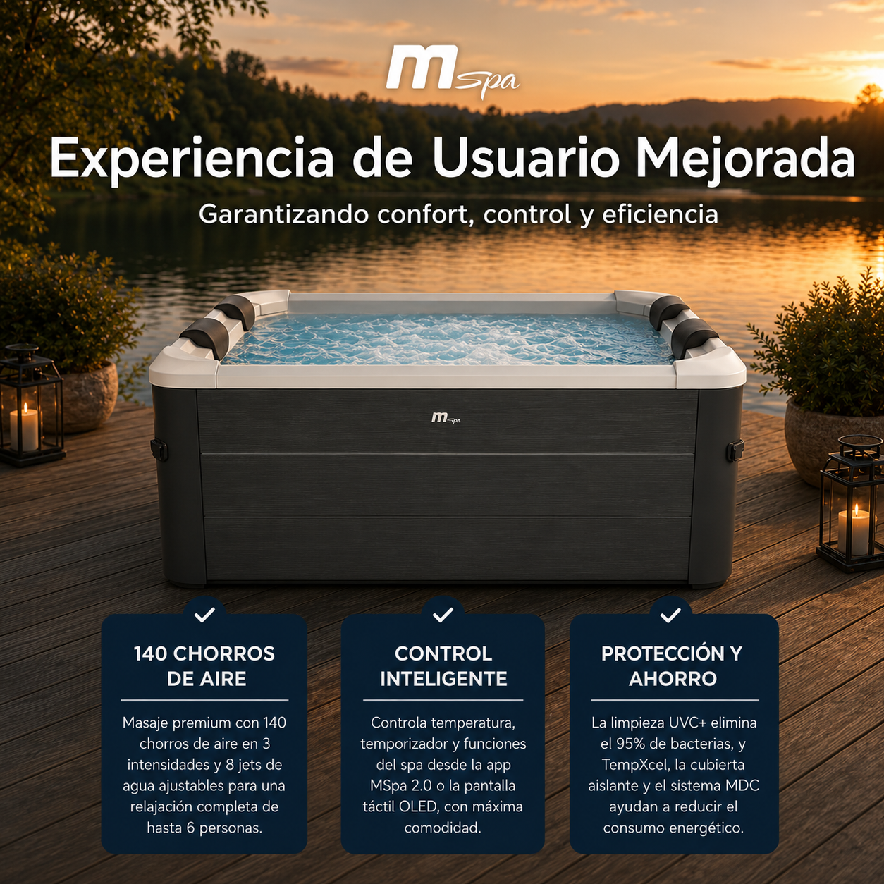 MSpa – Spa rígido cuadrado Oslo Aero Plus 4–6 personas