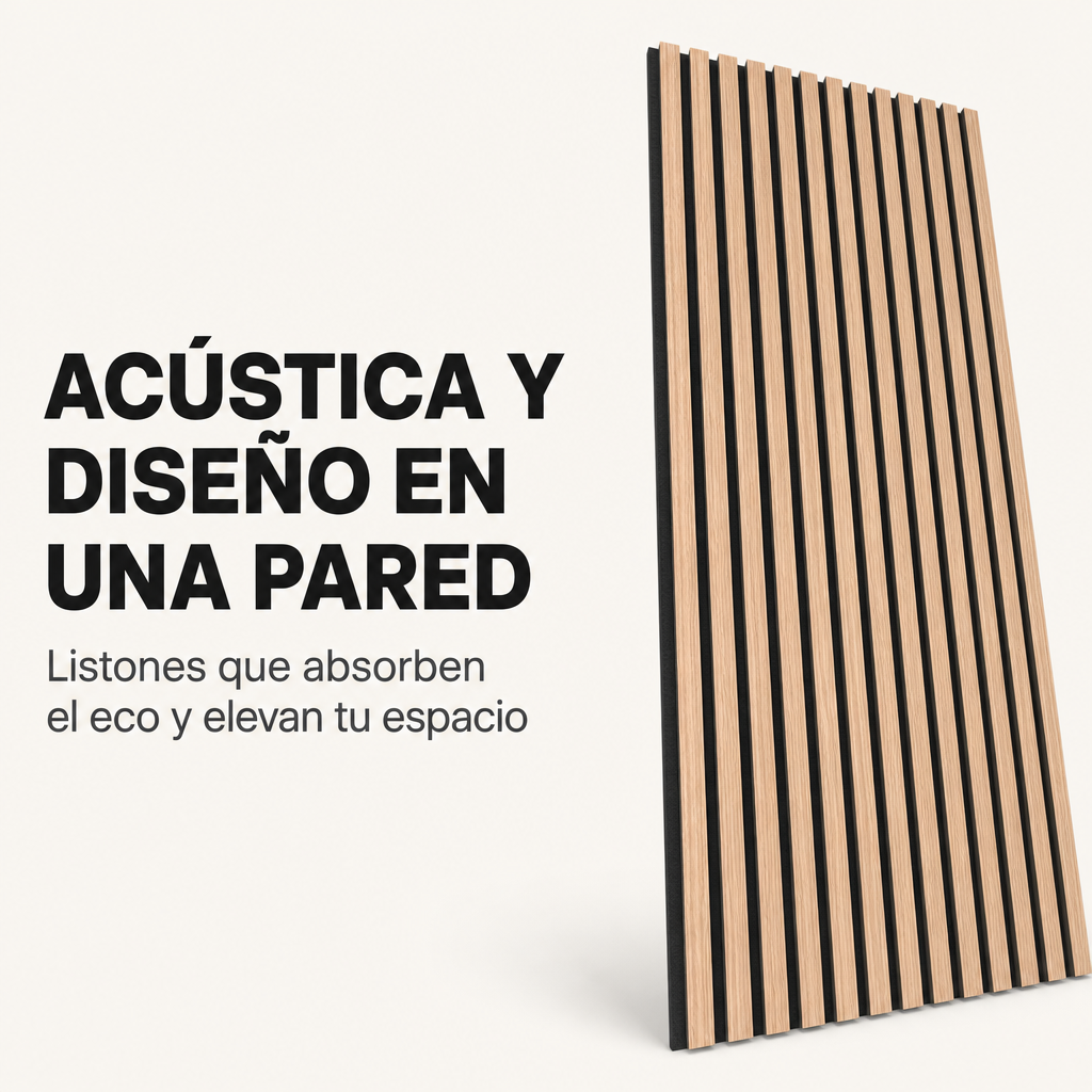 Panneau acoustique décoratif en lattes MDF effet bois avec feutre acoustique 120x60 cm pack de 4 unités