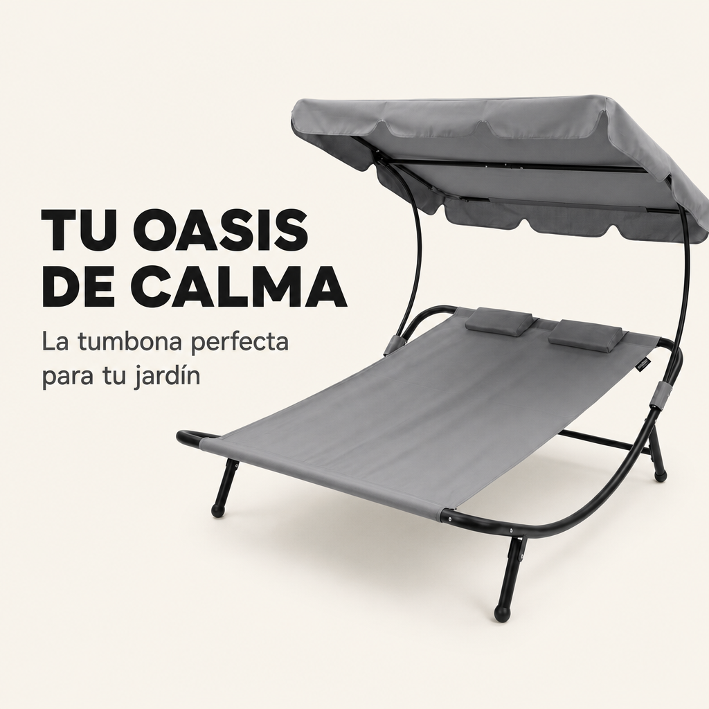Lettino doppio da giardino tipo dondolo per 2 persone con parasole regolabile, cuscini, ruote e struttura in acciaio grigio 195x185x175 cm
