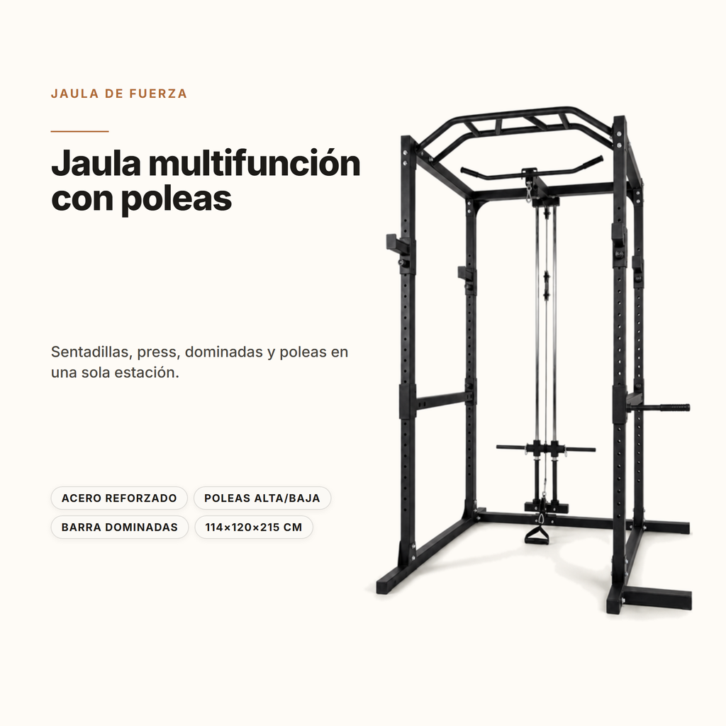 Multiestação de musculação com polia alta, barras para puxar e barras para fundos