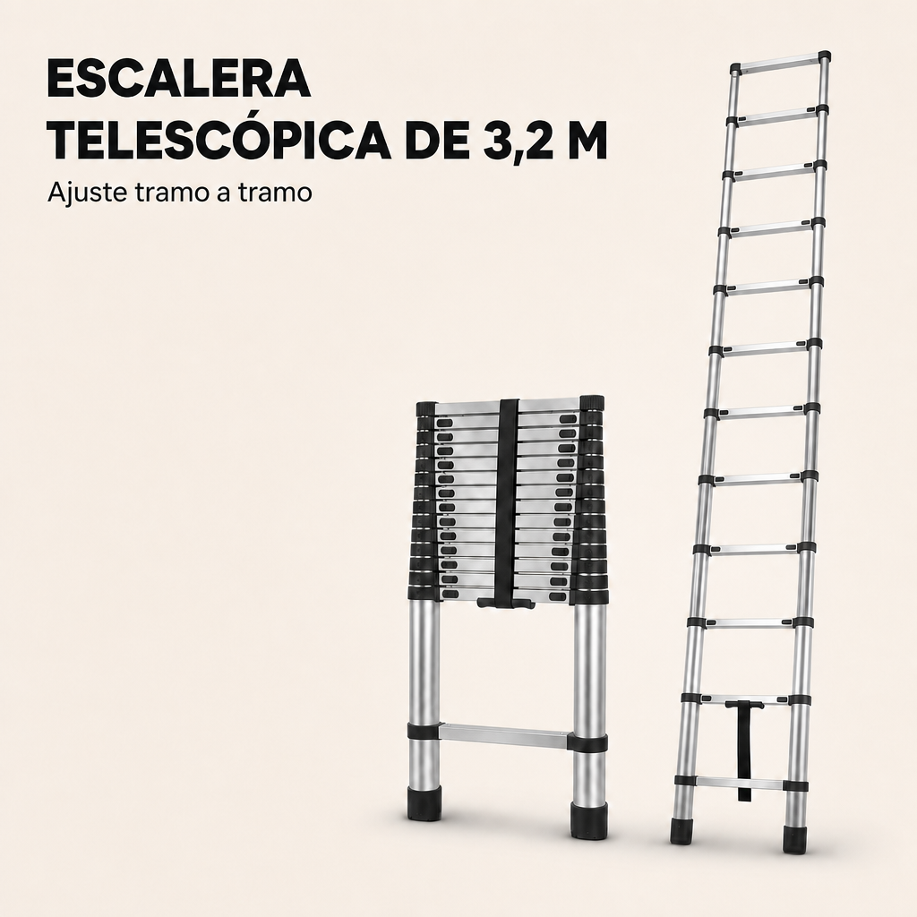 Escalera Telescópica Plegable De Aluminio 4,4 M Antideslizante