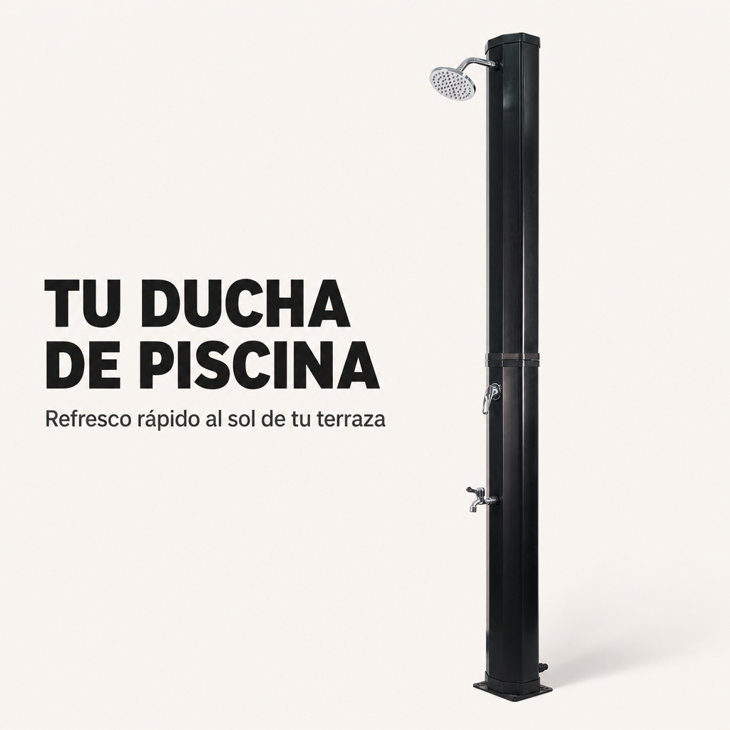 Doccia solare esterna per giardino e piscina con rubinetto per lavapiedi e spruzzatore orientabile nero/argento