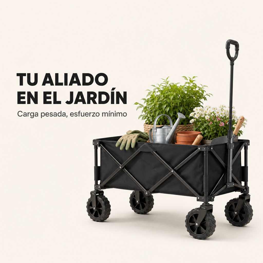 Carro Plegable XXL Estructura Reforzada Ruedas Todoterreno