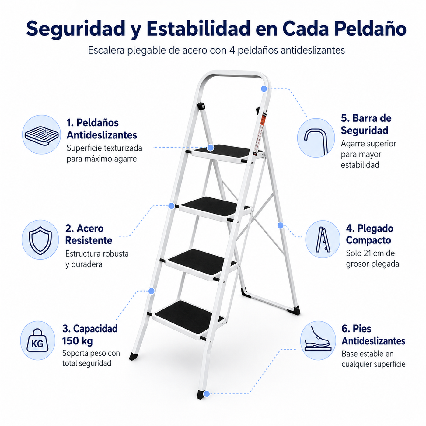 Escalera Plegable 4 Peldaños Con Plataforma Antideslizante