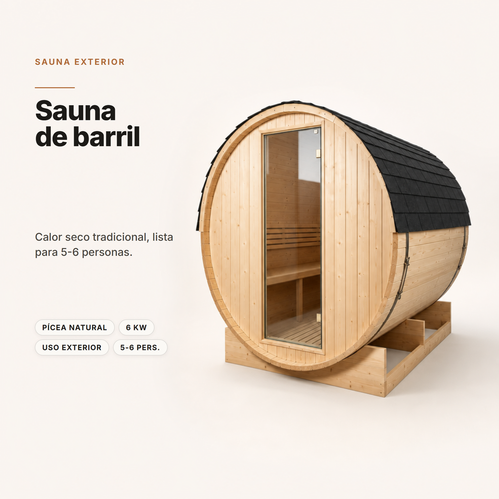 Sauna Barril Exterior Jardín 5-6 Personas Madera Abeto 6 kW Tejado Tejas