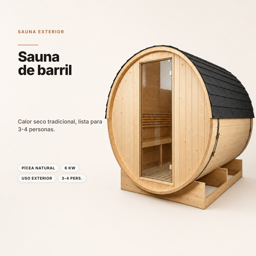 Sauna Barril Exterior Jardín 3-4 Personas Madera Abeto 6 kW Tejado Tejas