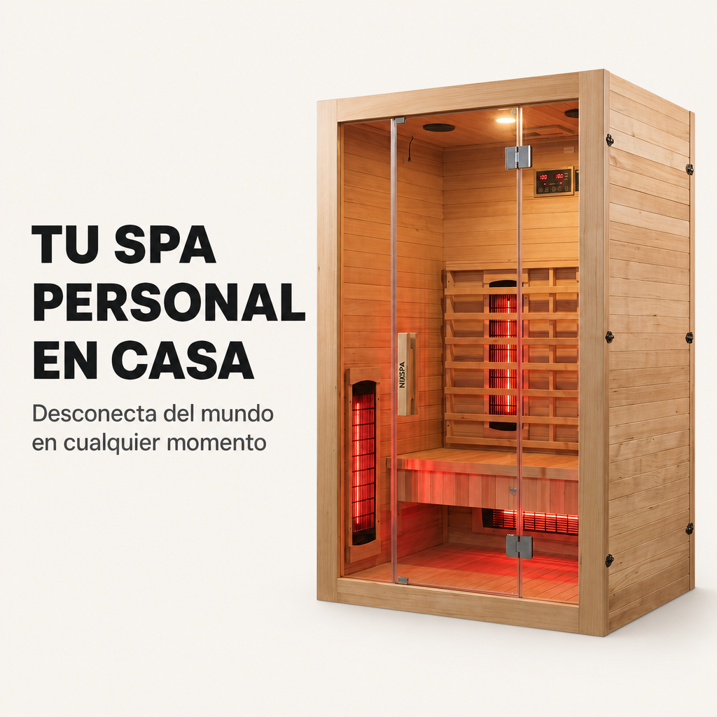 Sauna de infrarrojos para 2 personas con 5 paneles, Bluetooth y control digital