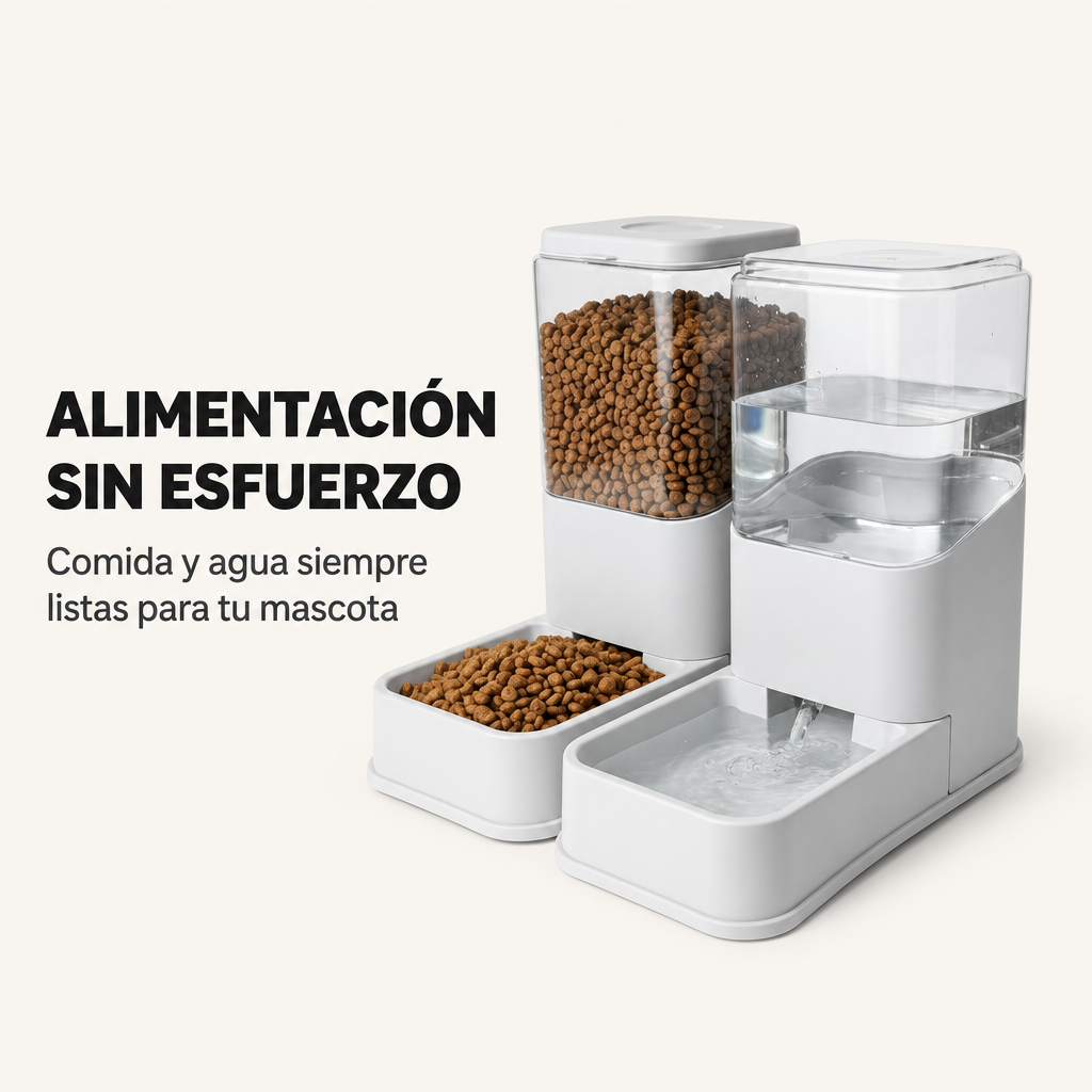 Distributeur automatique de nourriture pour chats et chiens avec distributeur d'eau, double gamelle et alimentation continue couleur grise